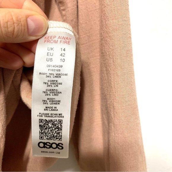 ASOS Blush Linen Lagenlook Button Front Long Sleeve Jacket Cardigan size 10 - Picture 3 of 6